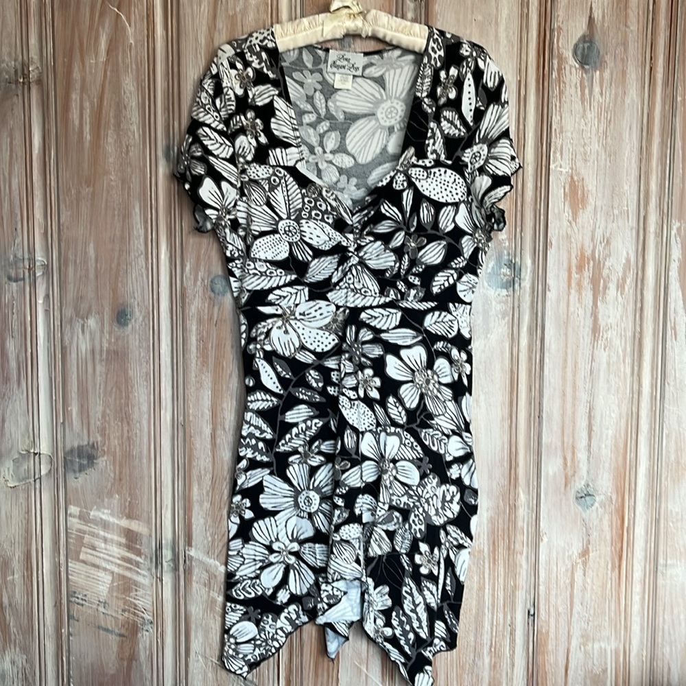 Long Elegant Legs Floral Midi Dress Boho Handkerchief Hem Size Large
